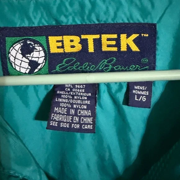 Vintage EBTEK Eddie Bauer Windbreaker Jacket Teal Packable Hooded Mens L - Picture 2 of 5